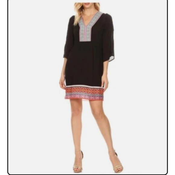 White Mark Dresses & Skirts - White Mark Black Midi Dress with Colorful Embroidery